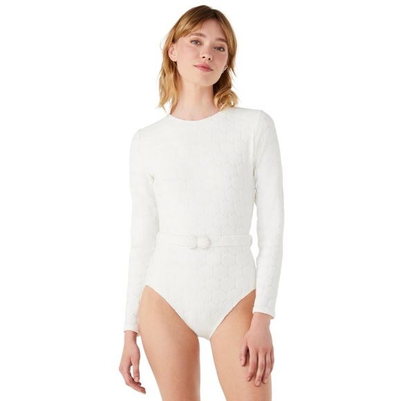 Kate Spade Belted Long Sleeve One Piece rash guard Shell Jacquard Swimsu… - Picture 2 of 7
